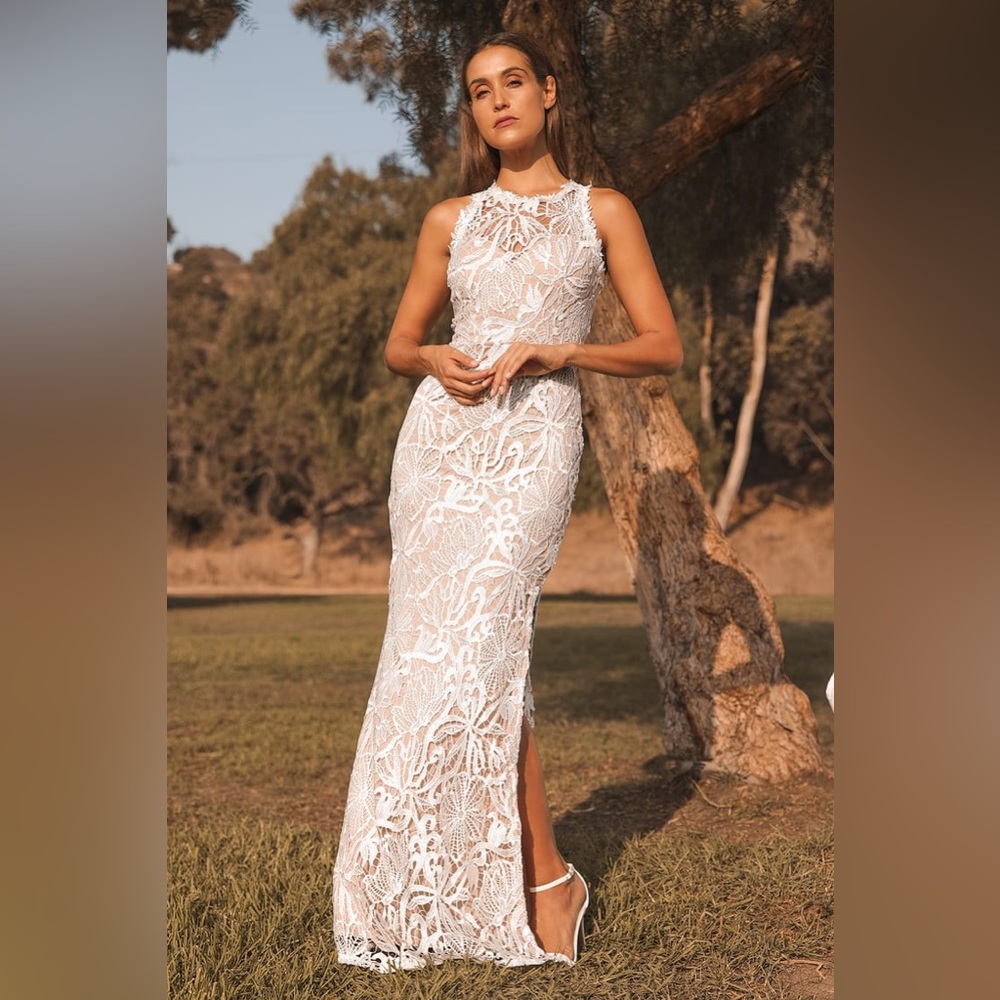 Lulu’s Making it Magical White Crochet Lace Mermaid Maxi Dress